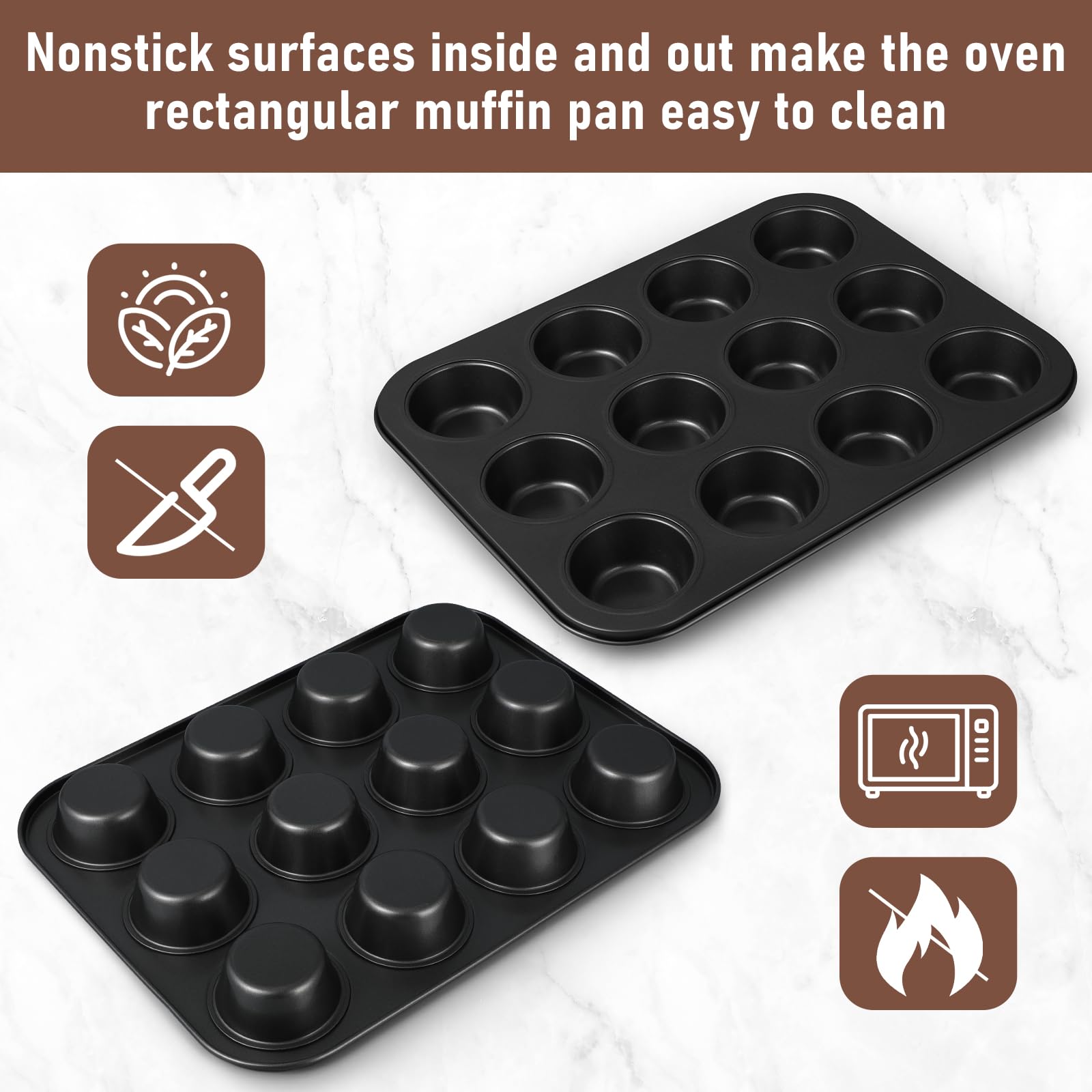 SiliFine 3 Stück Antihaft-Muffinform aus Karbonstahl, Cupcake-Form, leicht zu reinigen, Muffinblech, Backgeschirr zum Backen von Cupcakes, Käsekuchen, 6 Tassen, 12 Tassen und 24 Tassen, Jumbo