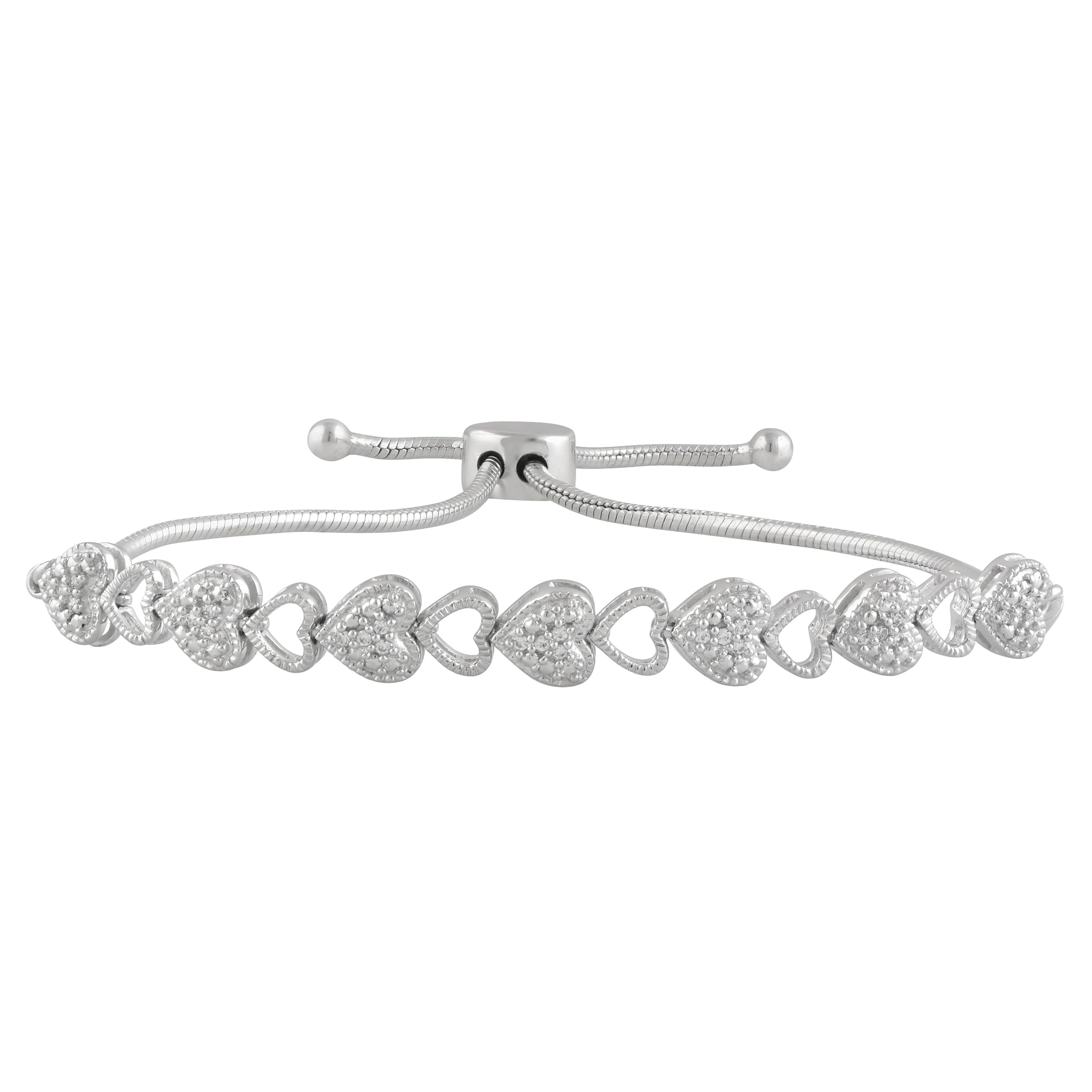 Beyond Brilliance1/10 to 1.00 Carat Adjustable XO Bolo Heart Flower Round Link Natural Diamond Tennis Bracelets for Women | Sterling Silver Jewelry for Her | Gift Box Included