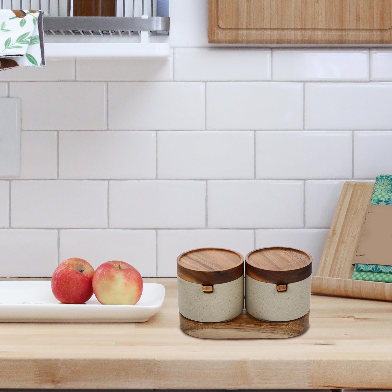 DOITOOL Tarros de Condimentos de Cerámica con Tapa y Cuchara para Cocina, Diseño Simple y Elegante, Ideales para Almacenar Especias y Condimentos Hogar