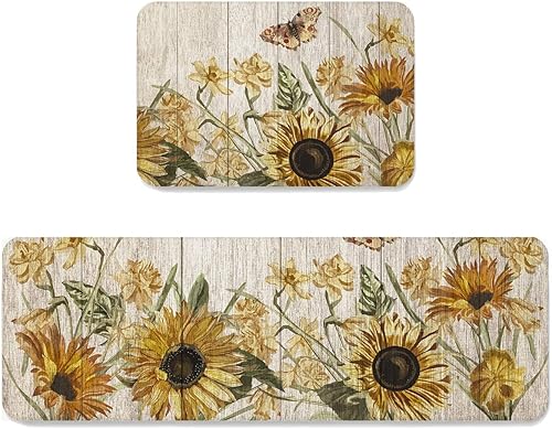 Miniatura 2 de 2 tapetes de cocina acolchados antifatiga con girasol, impermeables, antideslizantes, lavables, para interiores y exteriores, girasol en tablero de