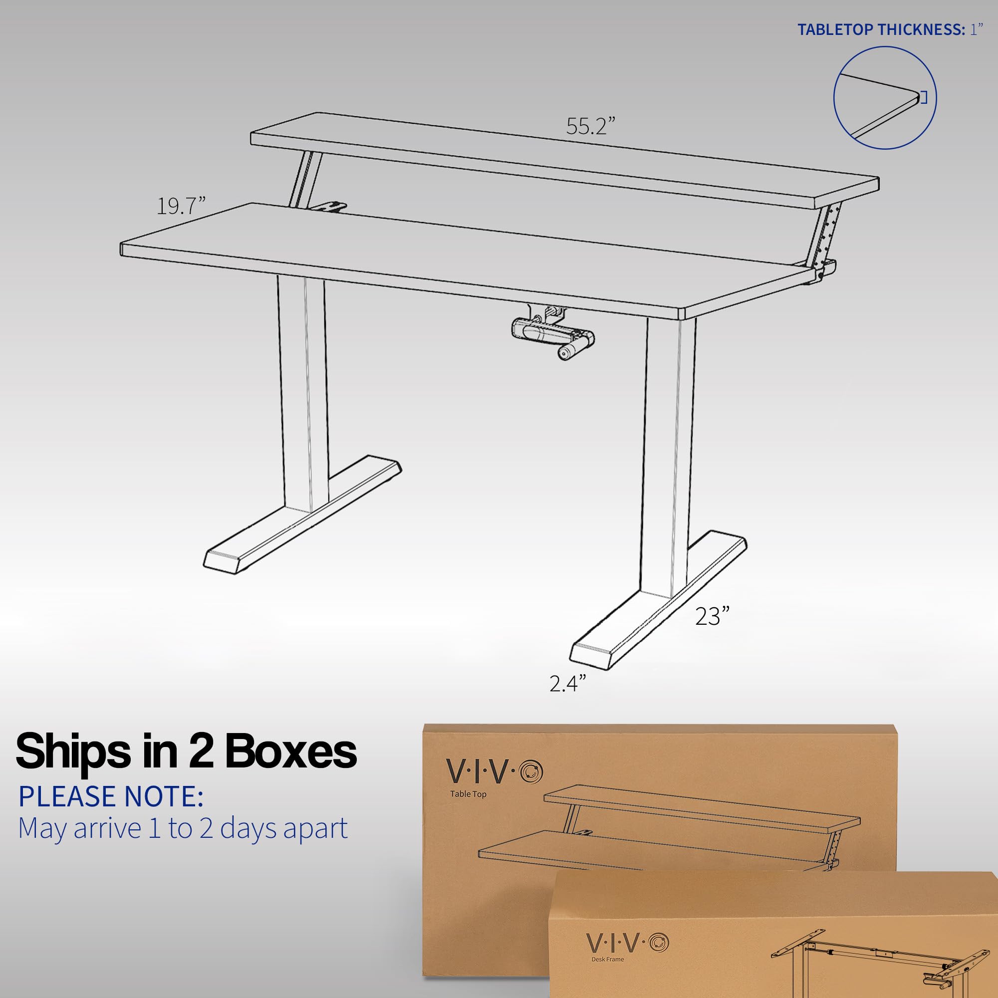 VIVO Manual 2-Tier Height Adjustable 55 x 30 inch Stand Up Desk Dual Tier Adjustable Shelf Table Top — view 3