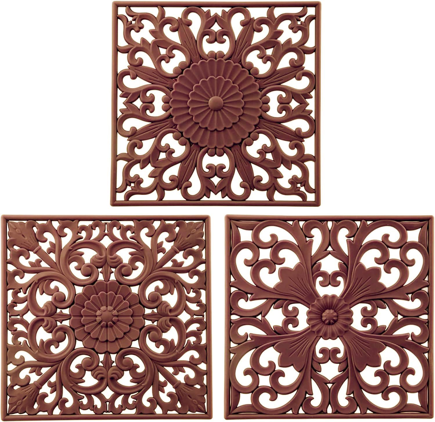 Silicone Trivets for Hot Dishes, Pots & Pans, Square Hot Pads for Kitchen Counter, Multi Function Trivet Mat for Table & Countertops, Durable Silicoen Pot Holders Mats Set of 3 Color Teal