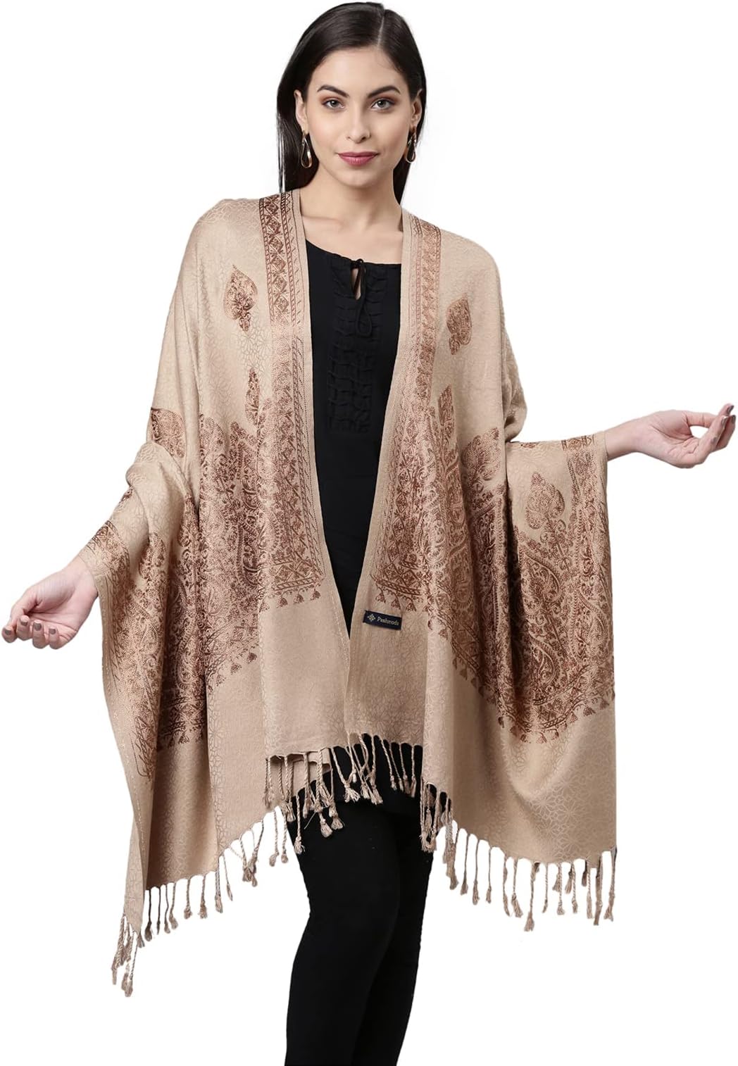 Pashmoda Women Kashmiri Aari Embroidery Stole (Size: 71X203 CM)