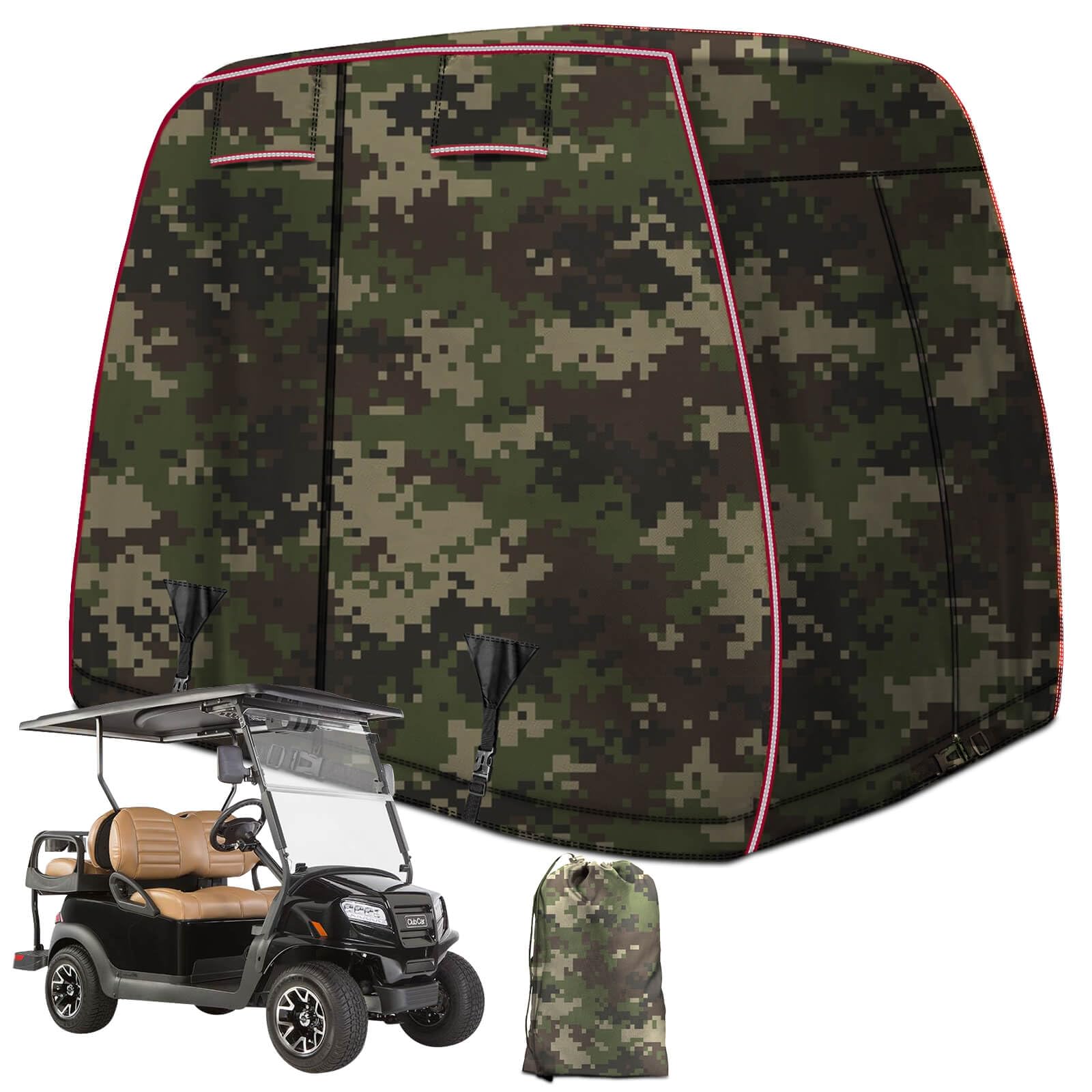 LEAPGOMAX 2/4 Passenger Golf Cart Cover Fits EZGO, Club Car, Yamaha Golf Carts with Reflective Strips, All Weather Protection Waterproof Snowproof Windproof Sunproof Camouflage