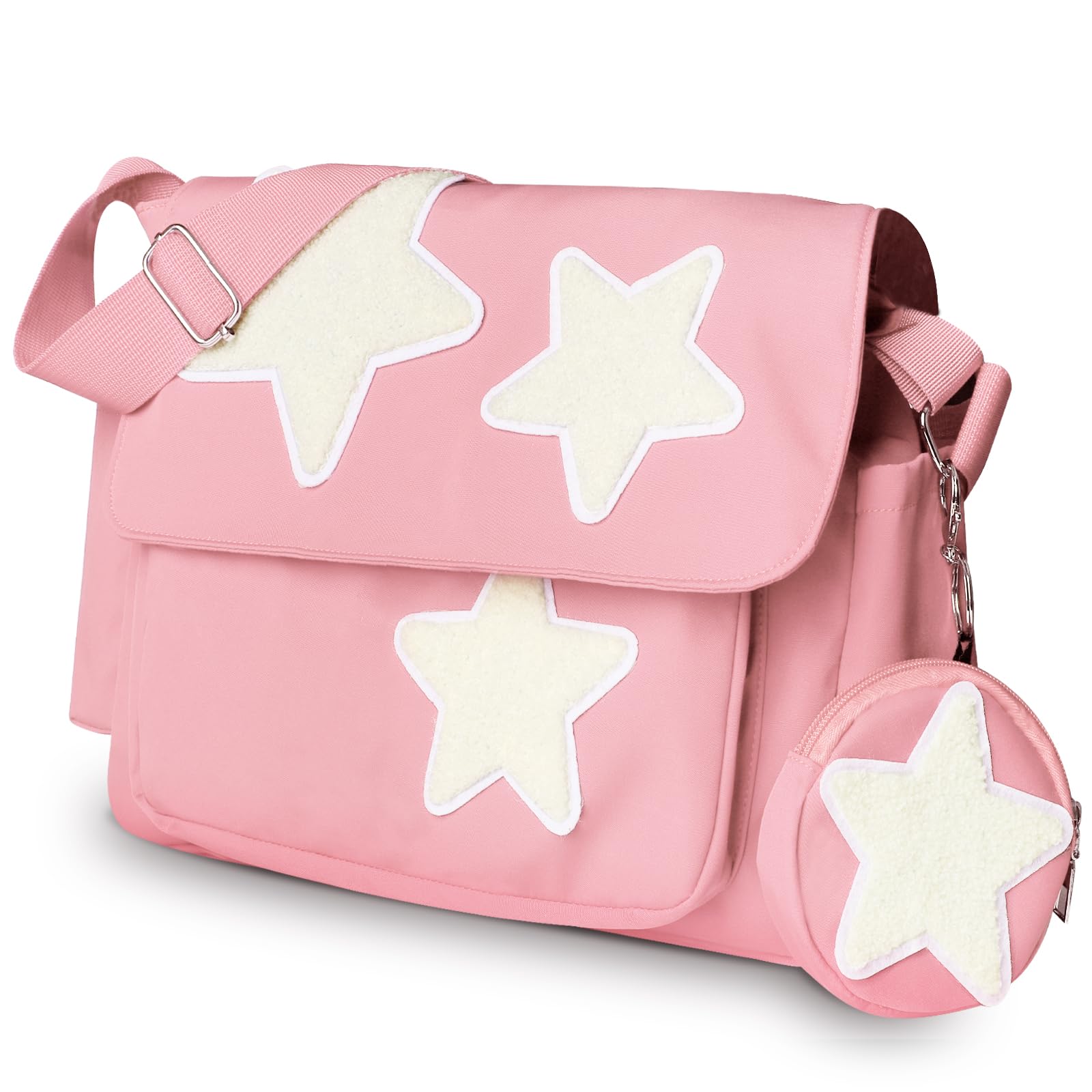 Y2K Messenger Bag for Women, Lightweight Spacious Stars Tote Purse with Cute Coin Purse, Crossbody Shoulder Bag