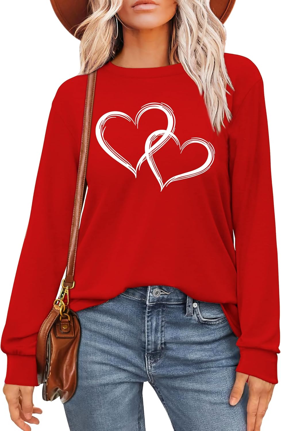 VVNTY Valentine Shirts for Women: Cute Love Graphic Tee Long Sleeve Heart Tops