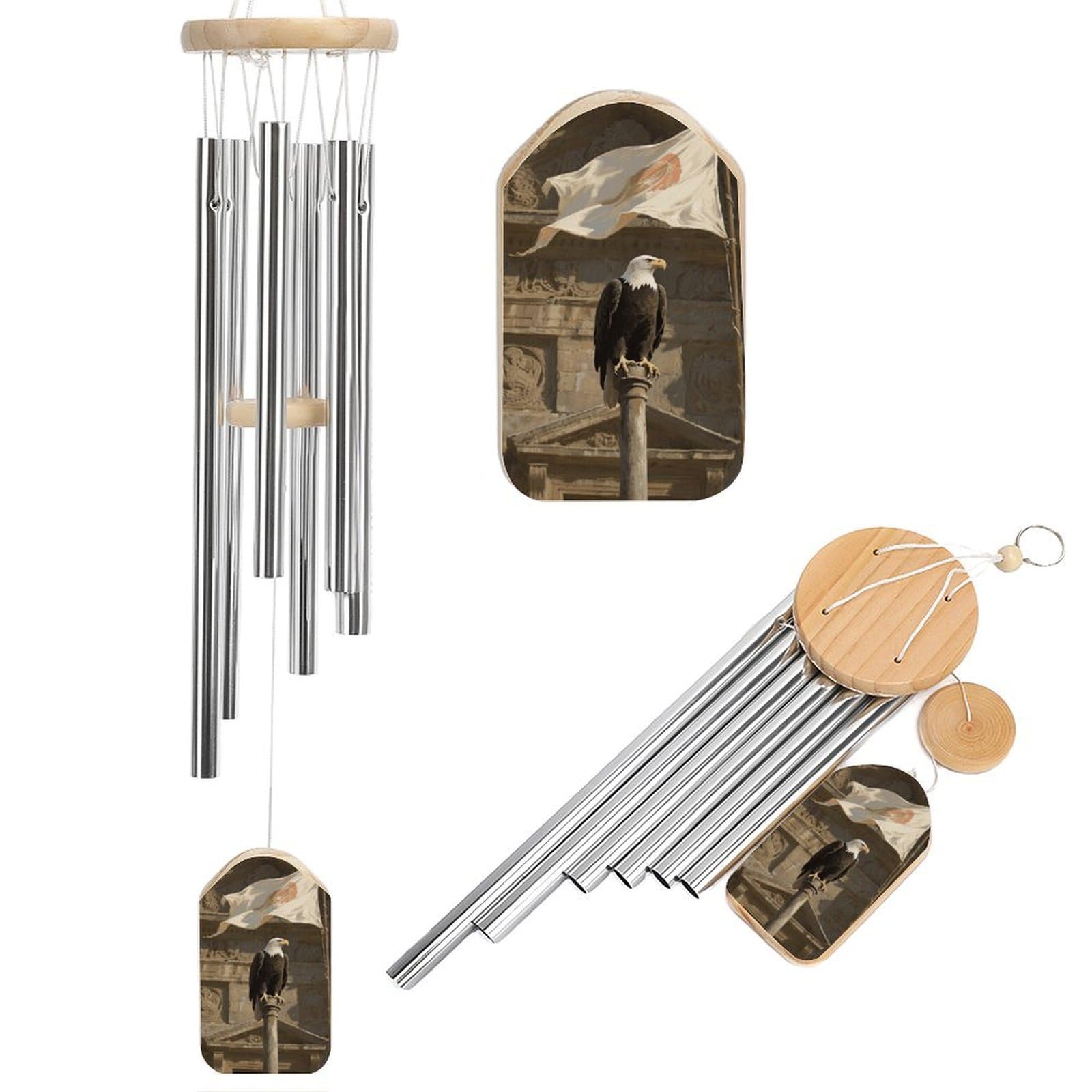 Carillon à vent 52cm aigle à tête blanche pour jardin et terrasse
