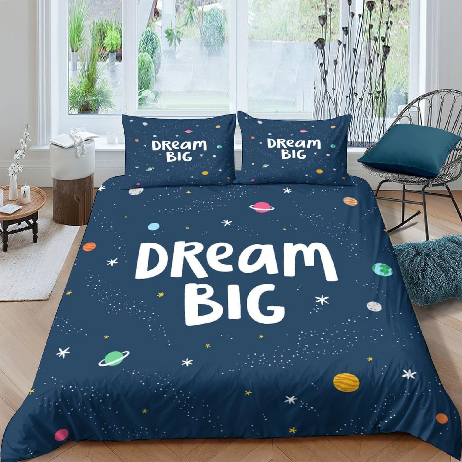 XFKLYNVCJ 3D Printed Dream Big Quilt Cover Breathable Fabric Cartoon Space Design Bedding Cover Stain Resistant Fade Resistant for College Dorm Student Bedroom Bedding Use Single（135x200cm）