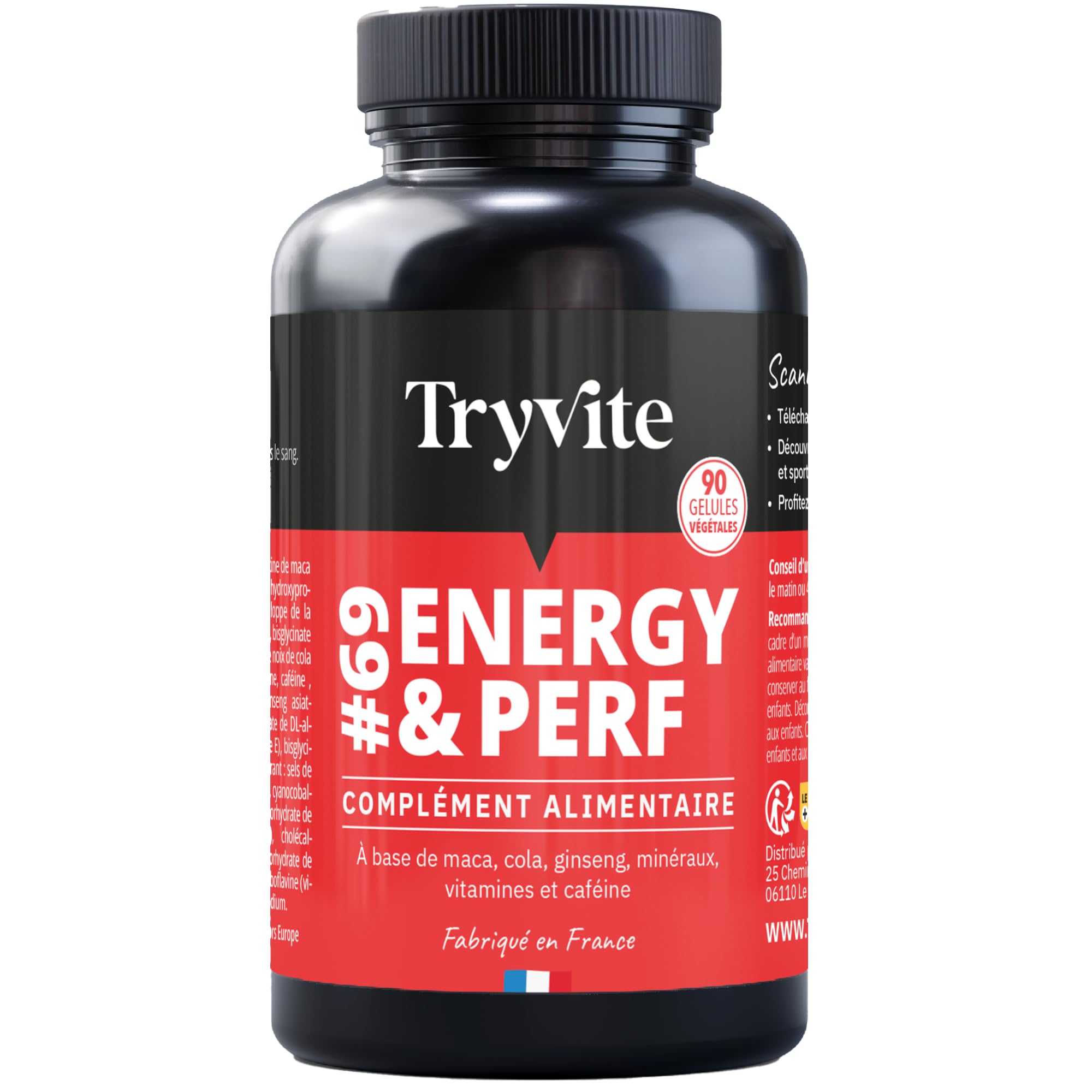 TRYVITE | Formule TESTO | Routine Active, Sport, & Moments Importants | Maca, Ginseng, Cola, Caféine, Zinc & Vitamines | 90 Gélules Végétales