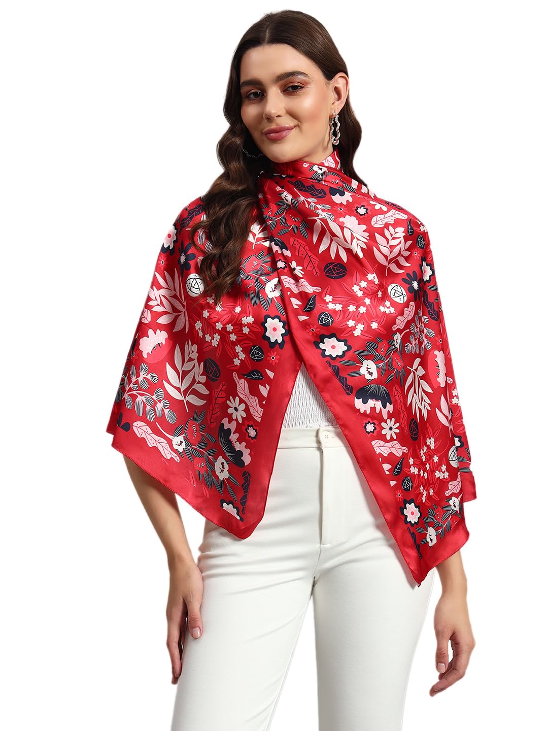 Women Lightweight Printed 100% Satin Silk Scarf Stoles Breathable Neckerchief Head Beach Wrap scarves (70 x 20 Inch)