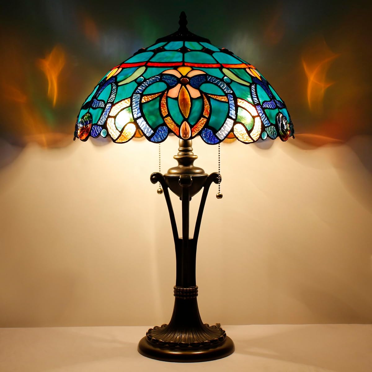 L-Juicwe Tiffany Table Lamp 24 Inch Stained Glass Desk Lamp Blue Green Baroque