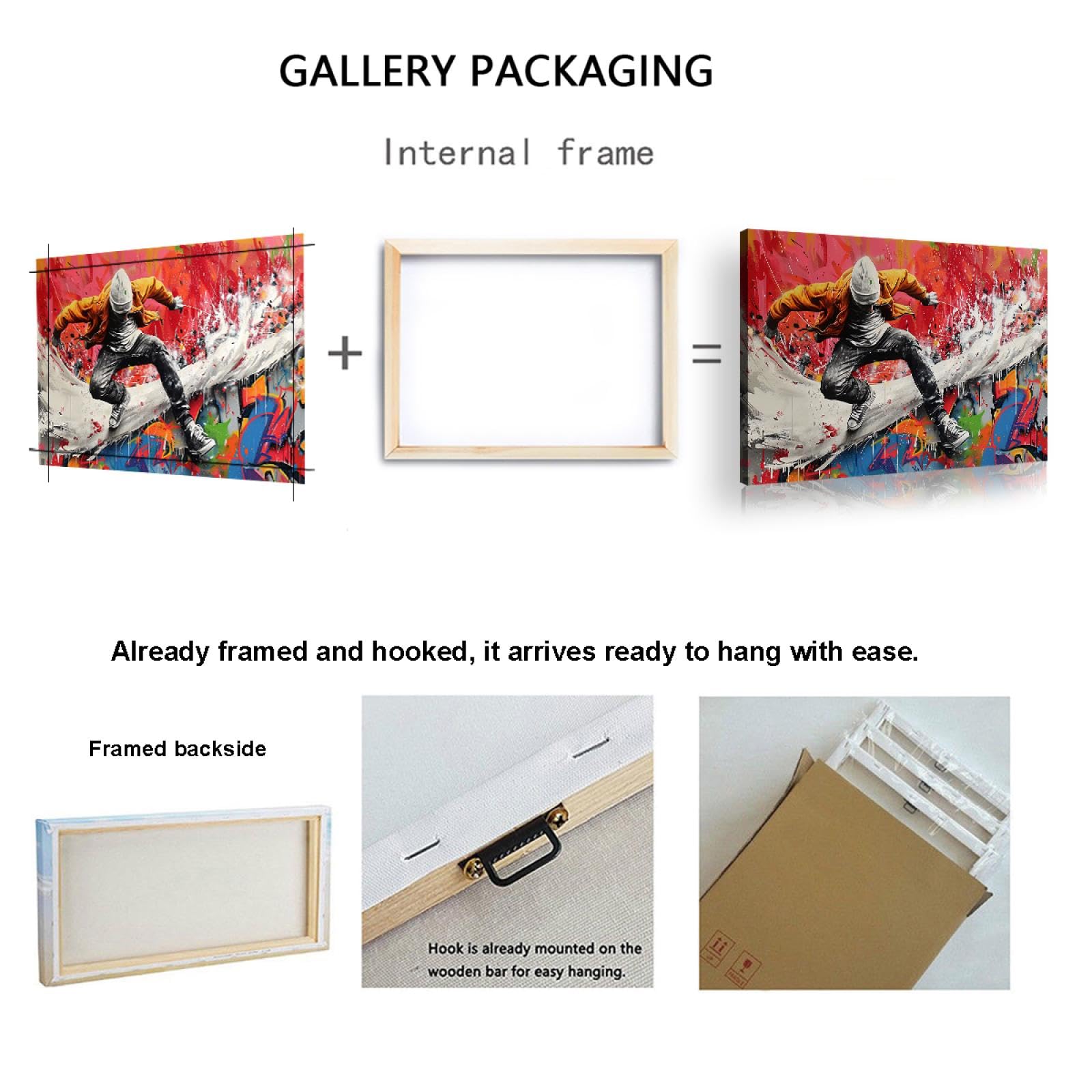 Hip Hop Stile Tela di canapa Arte della parete Sport Teen Tela di canapa Stampa Decorazione della parete Graffiti Poster Artwork per la camera da letto della stanza dei giochi 70x110cm Innerframe
