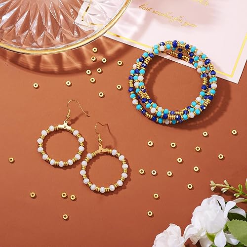 Miniatura 2 de Craftdady 500 cuentas espaciadoras redondas planas doradas de 0.157 pulgadas (0.157 in), diminutas cuentas de disco de moneda Rondelle para