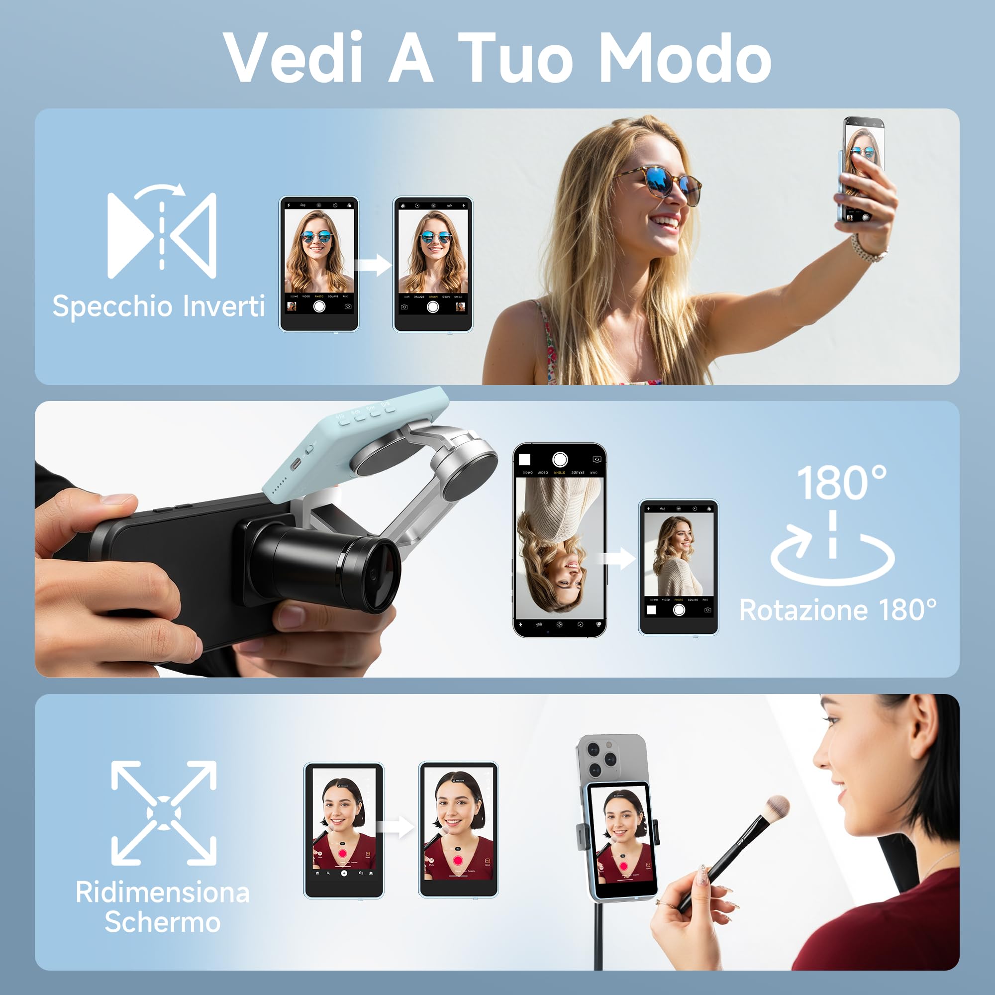 SYNCO XView Vlog Selfie Monitor Schermo 4K per iPhone e Android, Wireless Magnetico Telecamera Posteriore Phone Monitor con Gamma 164FT, Batteria 3H, Altoparlante Integrato per Youtube TikTok(Blu)
