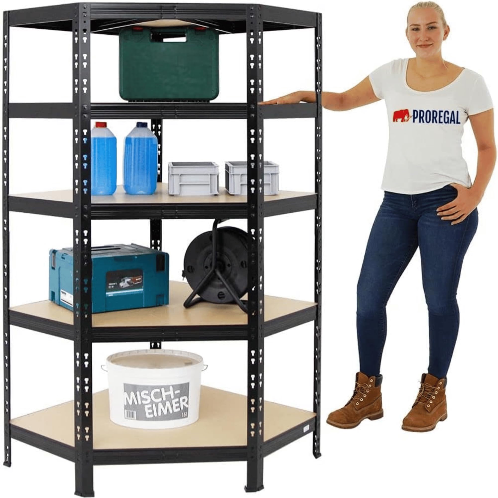 PROREGAL Mega Deal 4X Étagère Charge Lourde Tiger | HxLxP 180x90x45cm | 265kg Par Niveau | Noir | Étagère Robuste De Garage, Atelier, Cave, Sous-Sol, Stockage, Rangement, Rayonnage