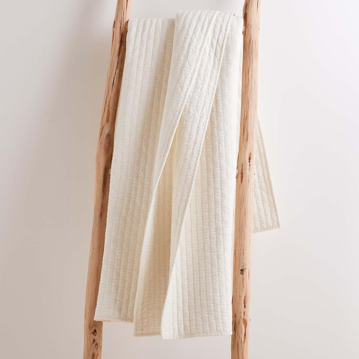 Cream Cotton Reversible Quilted Throw with Cross Stitch