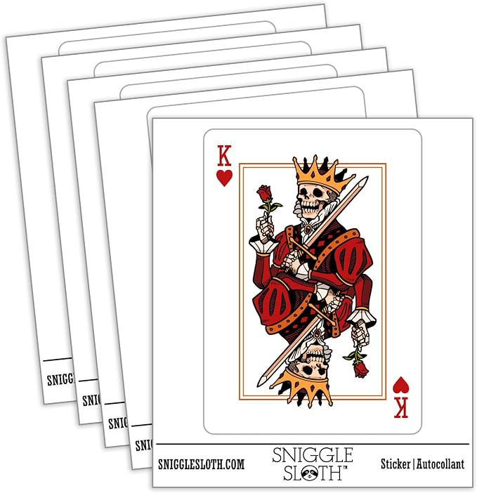 Skeleton King of Hearts Skull Playing Card Waterproof Vinyl Phone Tablet Laptop Water Bottle Car Window Bumper Decal Sticker Set - 5 Pack - Gloss Finish - 3.0