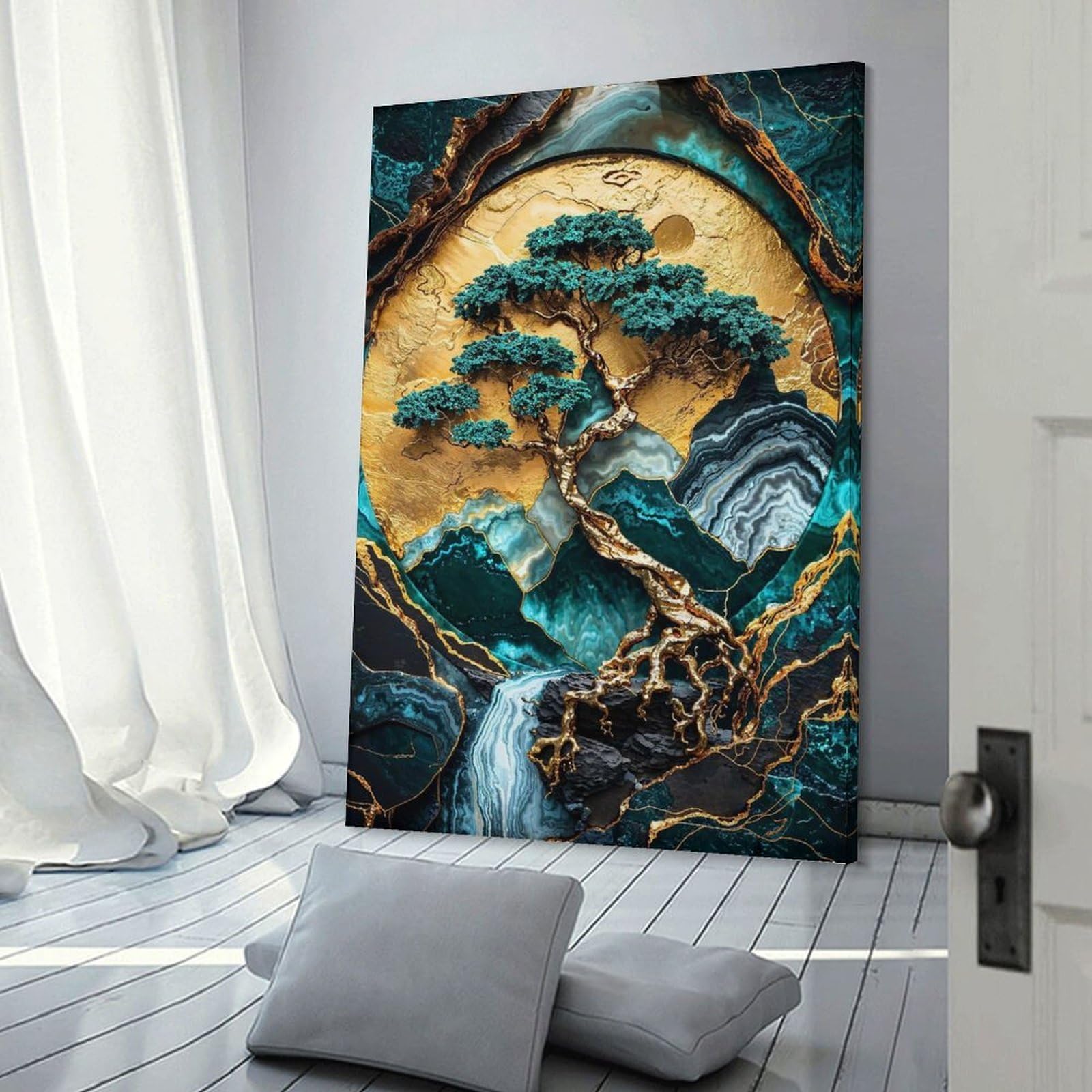 Junmoney Wall Picture Print Golden Tree of Harmony Art, 24x36inch(60x90cm), for Entrance Walls, Hall Decor Or Foyers, A Neat Decor Update for Hallways