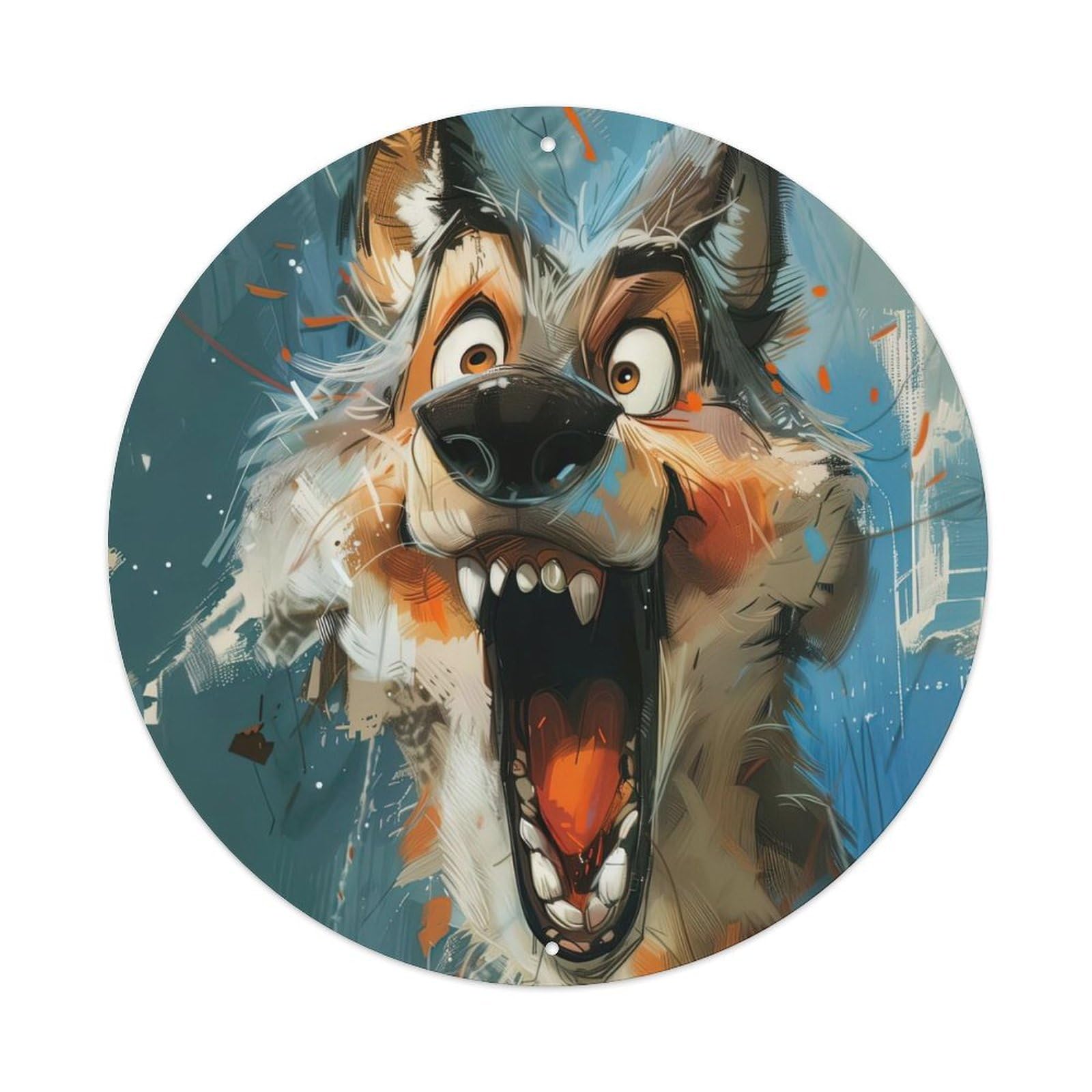 Animal Surprised Wolf Vintage Metal Tin Sign Plaque Wall Decor for Cafe, Club, Garden Round Metal Poster 8x8Inch
