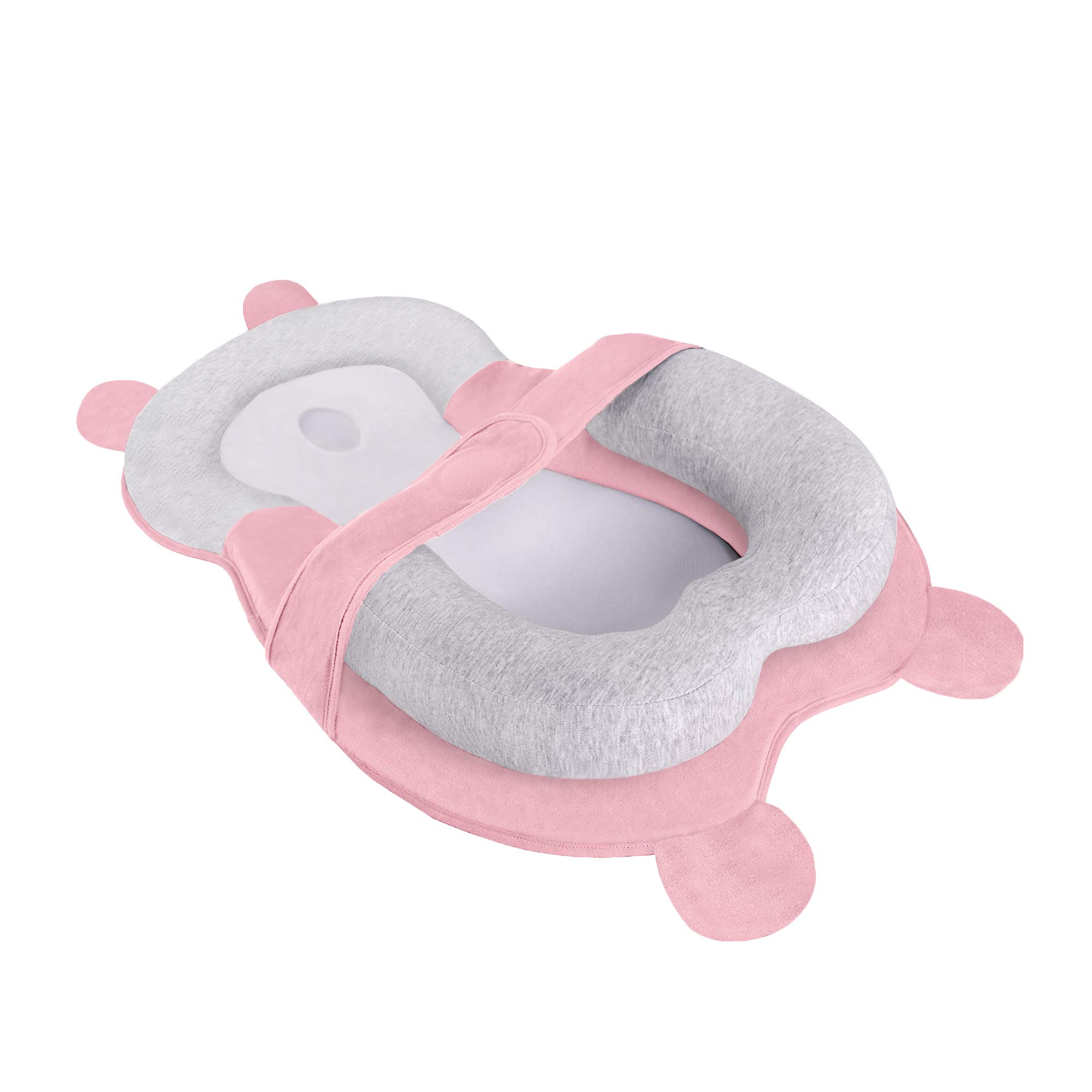 XMWEALTHY Portable Baby Lounger Pillows Newborn Head Support Prevent Flat Head Pillows Infant Mattress Lounger Nest for Baby Sleep Positioning Age 0-6 Months Pink