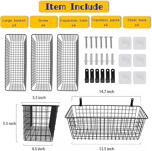 Miniatura 2 de Joben Oligey Juego de 3 cestas colgantes de pared [extragrandes], cesta de alambre para almacenamiento de despensa, almacenamiento de alimentos
