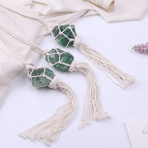 Miniatura 4 de rockcloud 1 cuerda de cortina de piedra cruda hecha a mano de algodón con borlas, elegante decoración de oficina en casa, cuarzo rosa