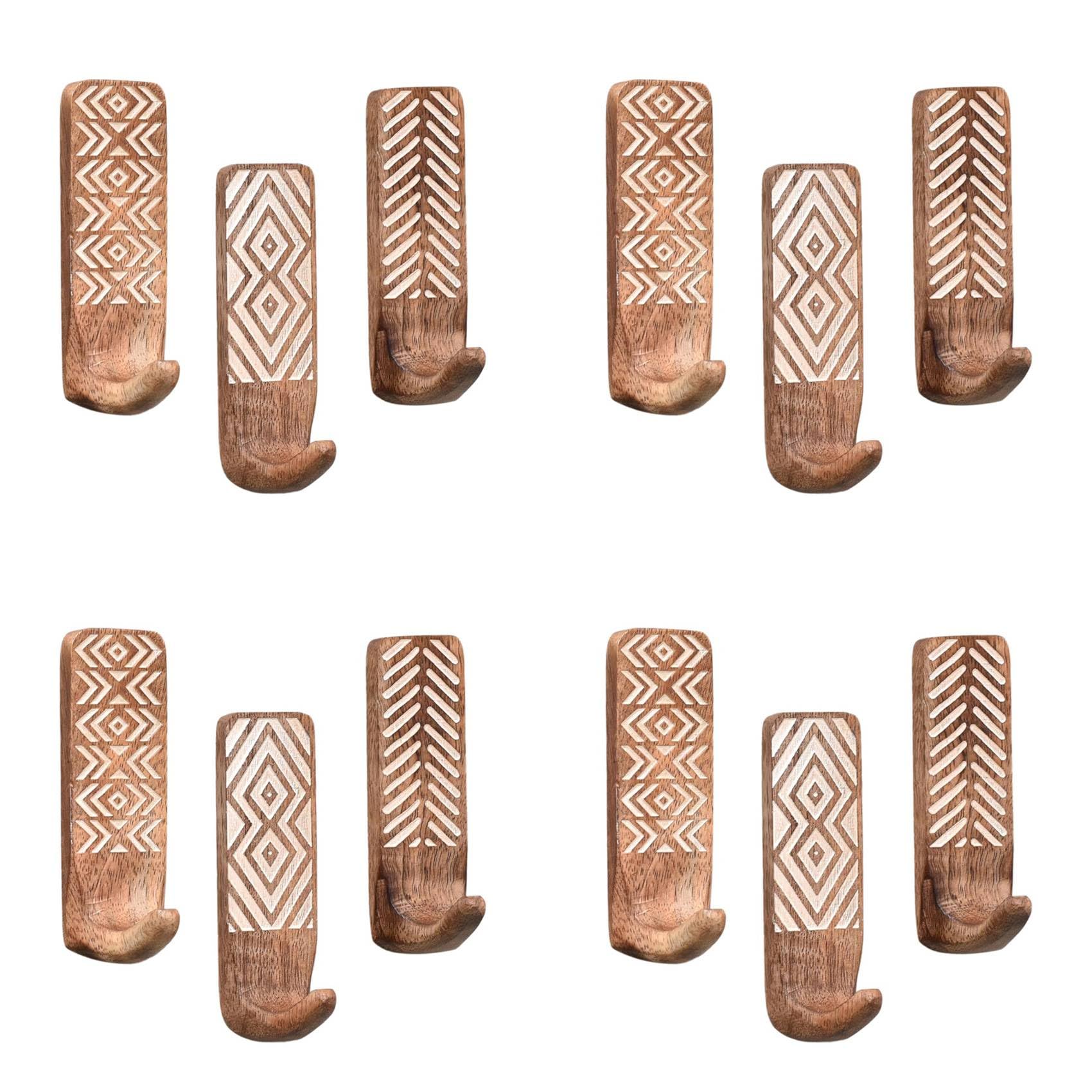 Hndhbfgrt As Shown 12 Pack Non-Destructive Wood Wall Hooks - Adhesive Wall Hooks - Boho Decorative Wall Hooks