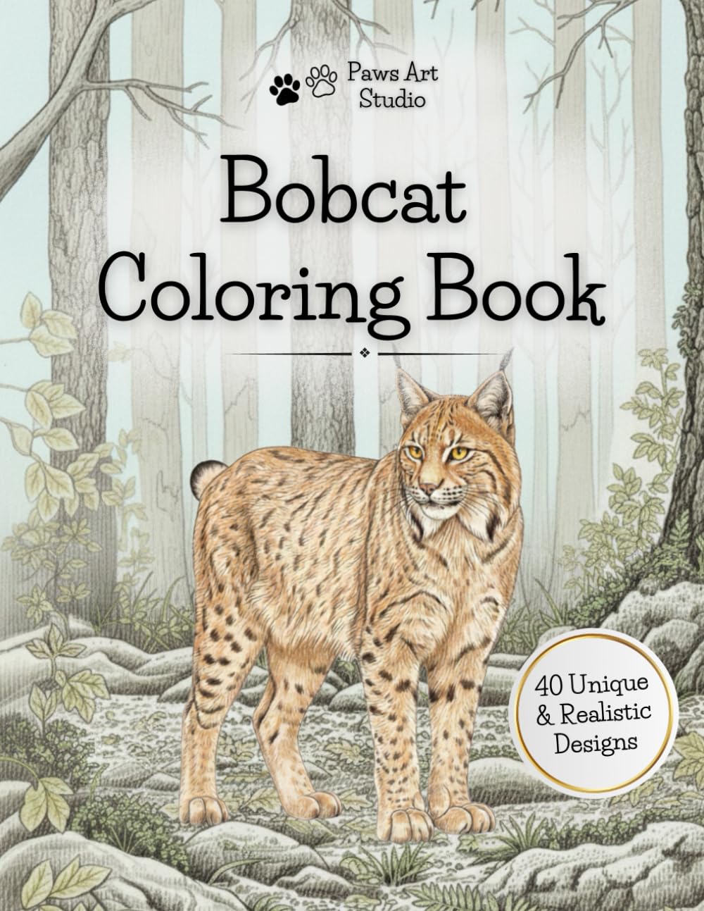 Bobcat Coloring Book: 40 Realistic Grayscale Illustrations of Bobcats and Lynx for Teens and Adults