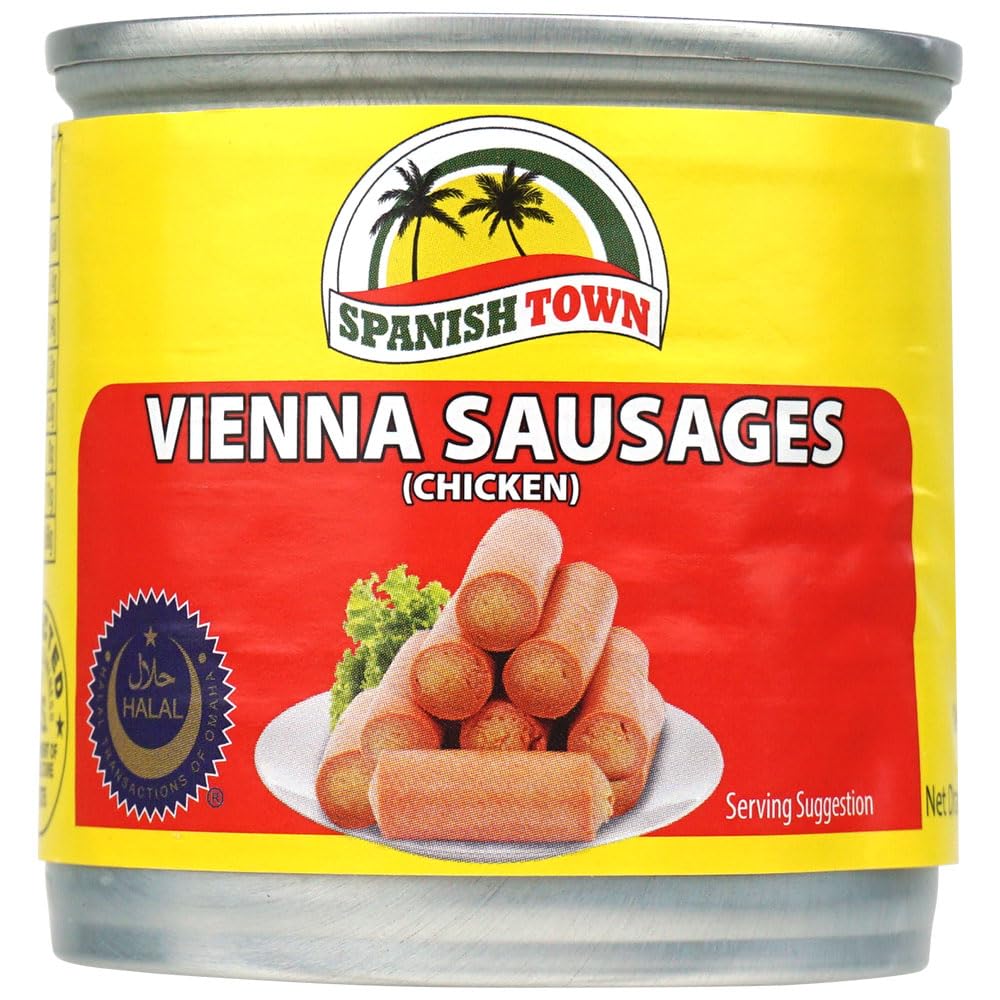 Spanish Town Chicken Vienna Sausages, 142g (Pack of 1), Ready-to-Eat, Perfect Snack for On-the-Go, Halal Certified, Convenient Canned Food, Ideal for Meals and Toppings