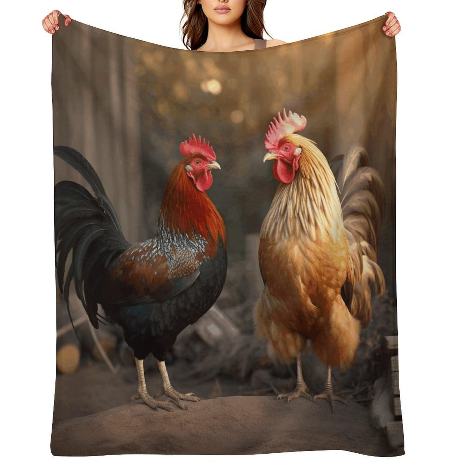 Rooster and Chicken Blankets Large Luxury Flannel Throw Blanket Fashion Thick Blanket for Sofa&Bed Blankets Cozy Ultra-Soft Bath Towel for Men&Women 60"x80"