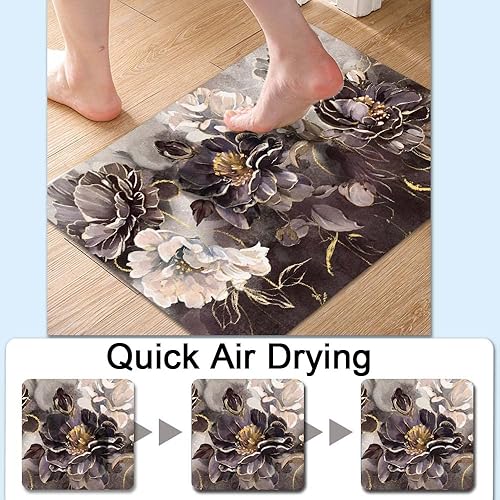 Miniatura 4 de DJSOK Alfombra de baño, pintura al óleo con rosa de flores, antideslizante, súper absorbente, de secado rápido, para debajo de la puerta, fácil de