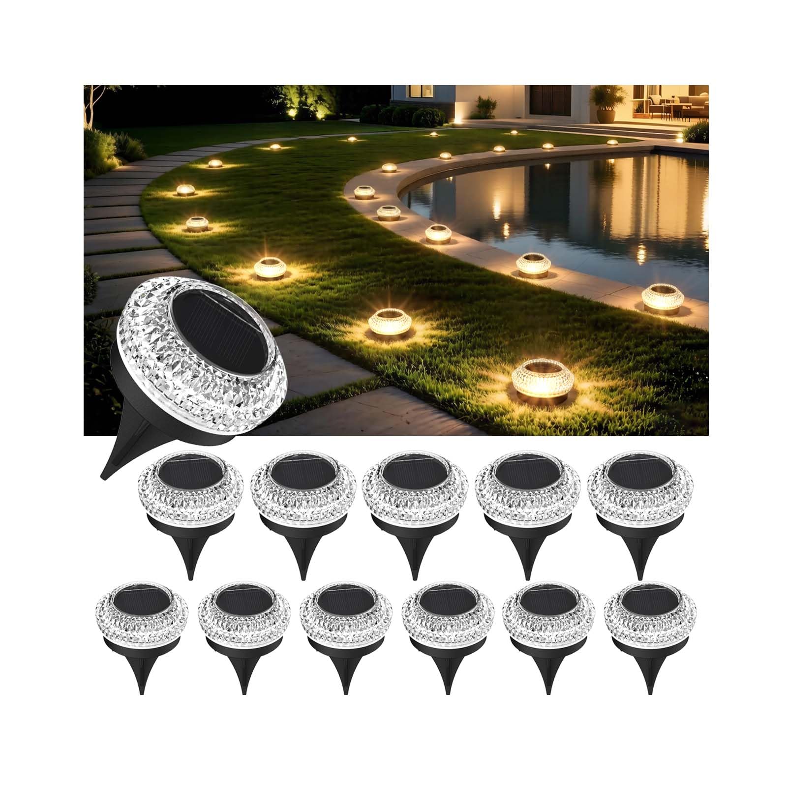 Photo 1 of (missing steaks) Solar Deck Lights Outdoor - IOutdoor Warning Step Lights for Driveway Sidewalk Garden Pathway Yard Stair Backyard Decor(Warm White)