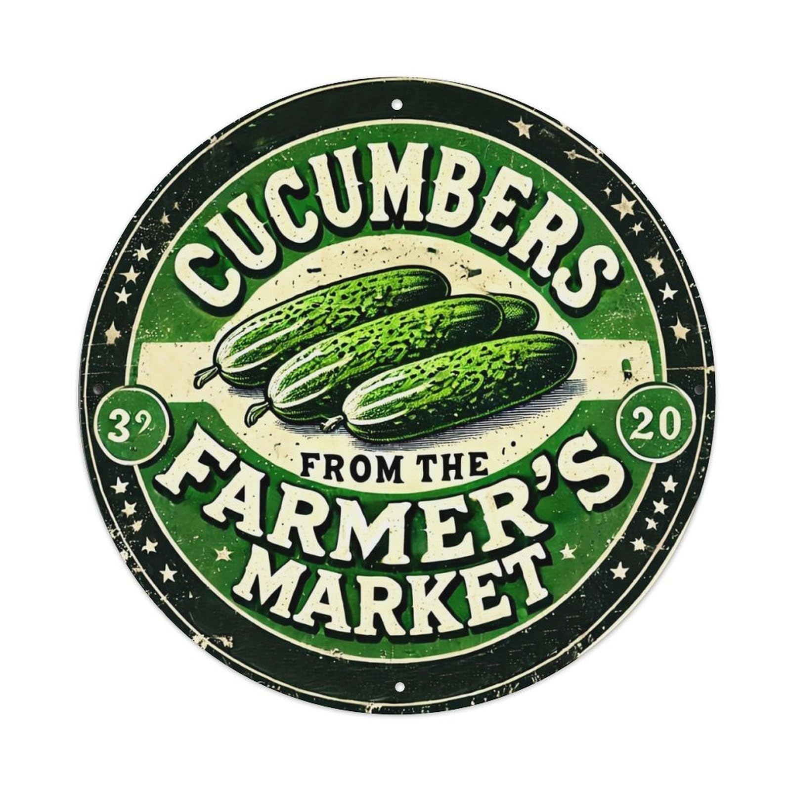 Cucumbers From The Farmer's Market Round Metal Tin Sign Vintage Wall Decor, Bar Garage Cafe Kitchen Home Wall Art Poster 8x8inches