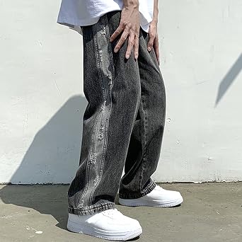 Men's Bootcut Jeans Loose Fit Denim Pants Y2k Hip Hop Baggy Jeans Wide Leg Low Rise Trousers Breathable Lightweight Plus Size Denim Jeans Pants Leisure Streetwear