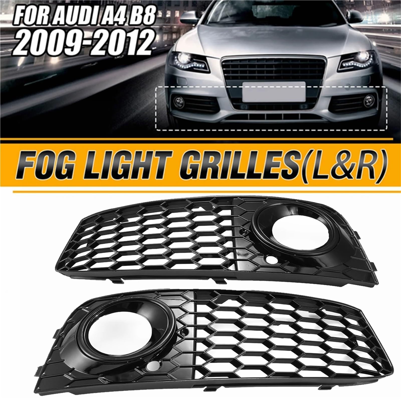 Griglia Auto Ventilazione Adatto per Audi A4 B8 RS4 2009-2012 Griglia a nido d'ape per fendinebbia, presa d'aria aperta, copertura per fendinebbia A4 8KD807682 Griglie anteriori e per radiatori auto