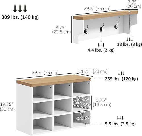Miniatura 7 de HOMCOM Juego de banco de zapatos 2 en 1, 9 pares de estantes de almacenamiento de zapatos con árbol de pasillo, entrada moderna, pasillo, vestíbulo,