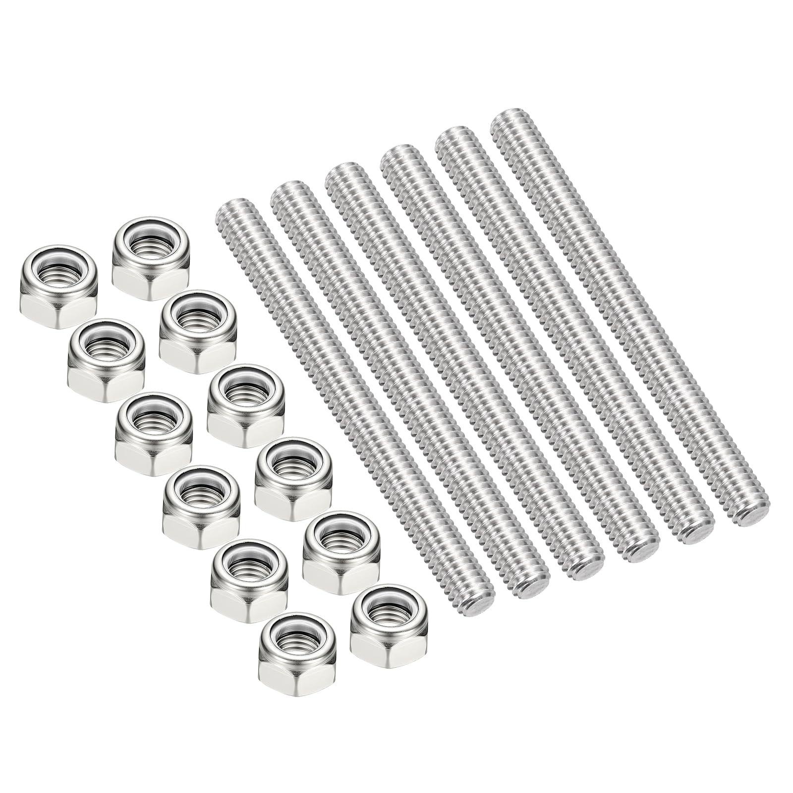 PATIKIL 6Pcs 5/16"-18x70mm Threaded Rods with Hex Nuts