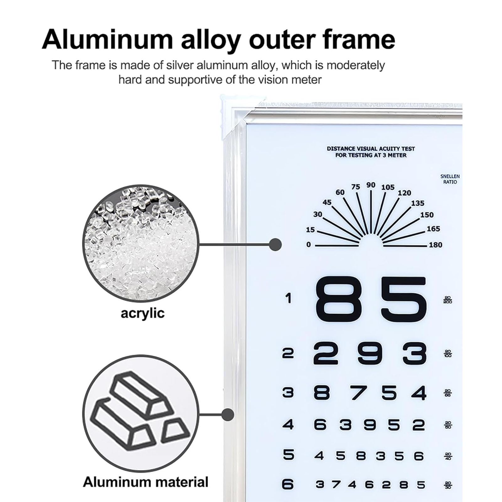 Tableau d'acuité visuelle à LED, antireflet et résistant à la décoloration, avec repère de visée Rouge/Vert, Mesure de Distance 2,5/5 m, pour opticiens, cliniques et écoles.