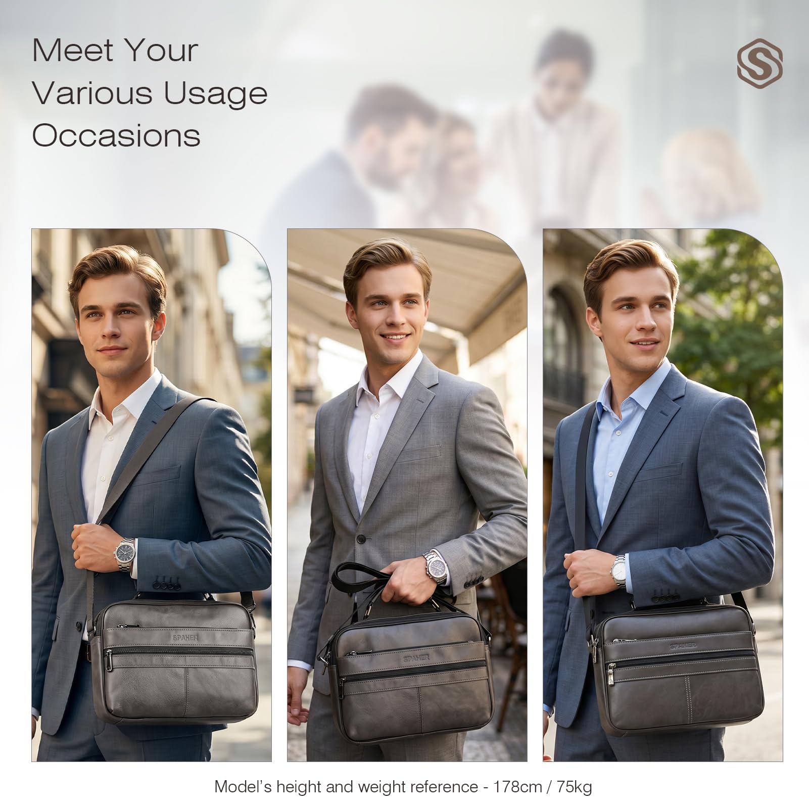 SPAHER Borsello Uomo Tracolla Pelle Grande Borsello per Ipad 11 Pollici Borsa Tracolla Impermeabile Borsetta Marsupio Uomo Multitasche per Quotidiano Lavoro Messenger Crossbody Sling Bag, Grigio
