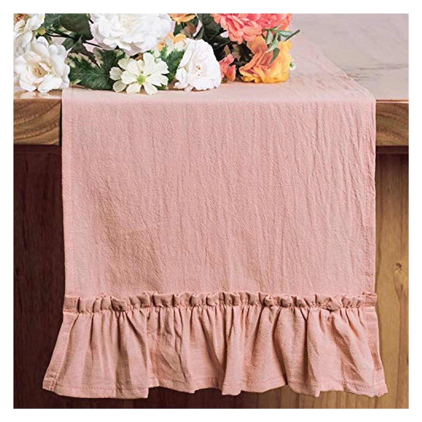 Ruffle Table Runner Pure Color Table Runner Shabby Chic Ruffled for Shower Bride Rustic Home Decoration(Pink,30x180cm)