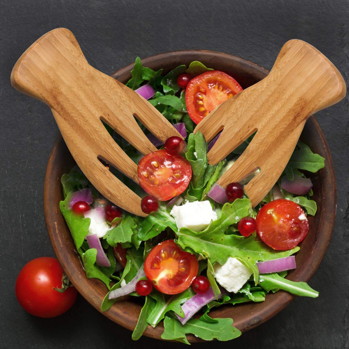 Juego de 2 pinzas para servir ensalada y servir ensalada, de bambú
