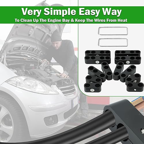 Miniatura 4 de Kit de separadores de cables de bujía de aluminio, separador divisor de cables de bujía del motor de 7mm 8mm 9.5mm para envolturas SBC 350 (Negro, 2