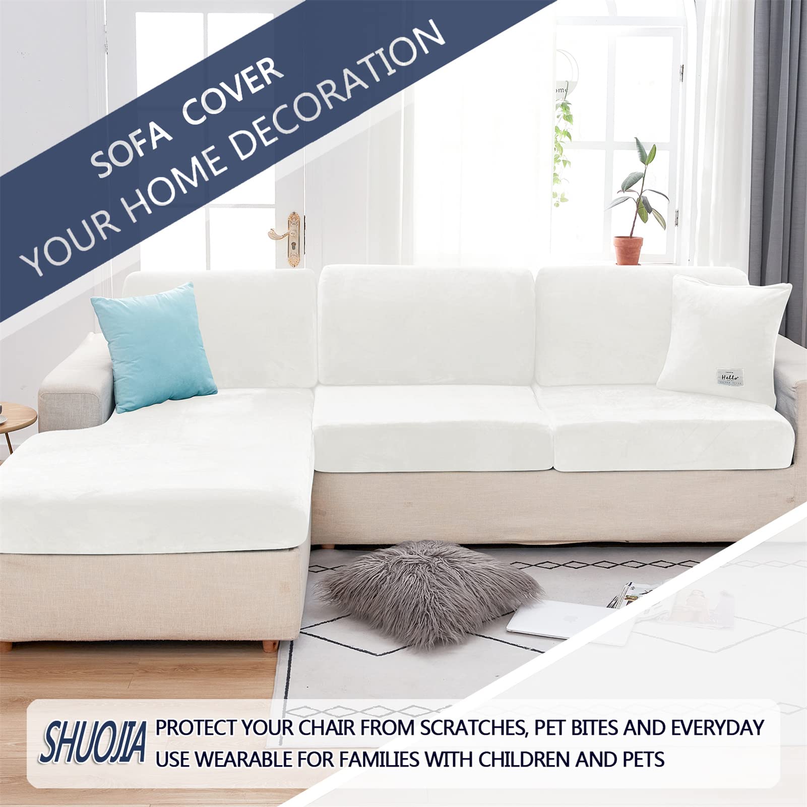 SHUOJIA Sofa Seat Cushion Covers, Stretch Velvet Sofa Cover - Image 3