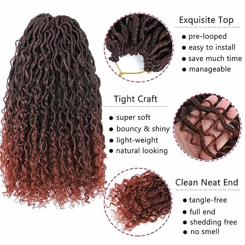 Miniatura 3 de New Goddess Locs - 5 paquetes de 22 pulgadas, rastas sintéticas de río rojo cobre, cabello bohemio de ganchillo con extremos rizados en medio y