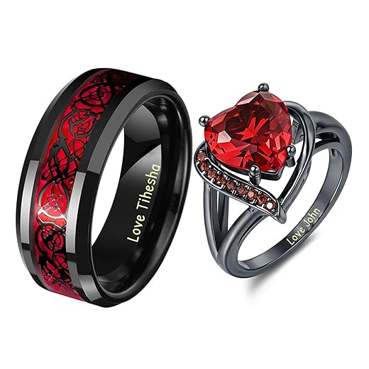 Custom Engraved Couples Promise Rings Set