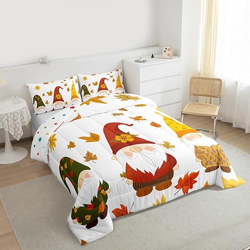 Miniatura 5 de Juego de edredón de decoración de cosecha de otoño, ropa de cama Happy Fall Y'All para niñas y mujeres, ropa de cama rústica con hojas de arce y