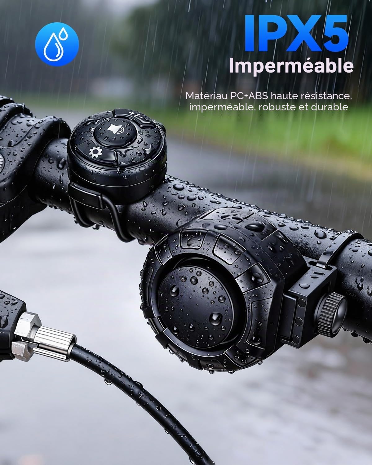 Klaxon de vélo – Télécommande sans fil, klaxon de vélo électrique puissant de 120 dB, sonnette de vélo pour 6 modes sonores, étanchéité IPX5, chargement de type C, klaxons de vélo pour adultes