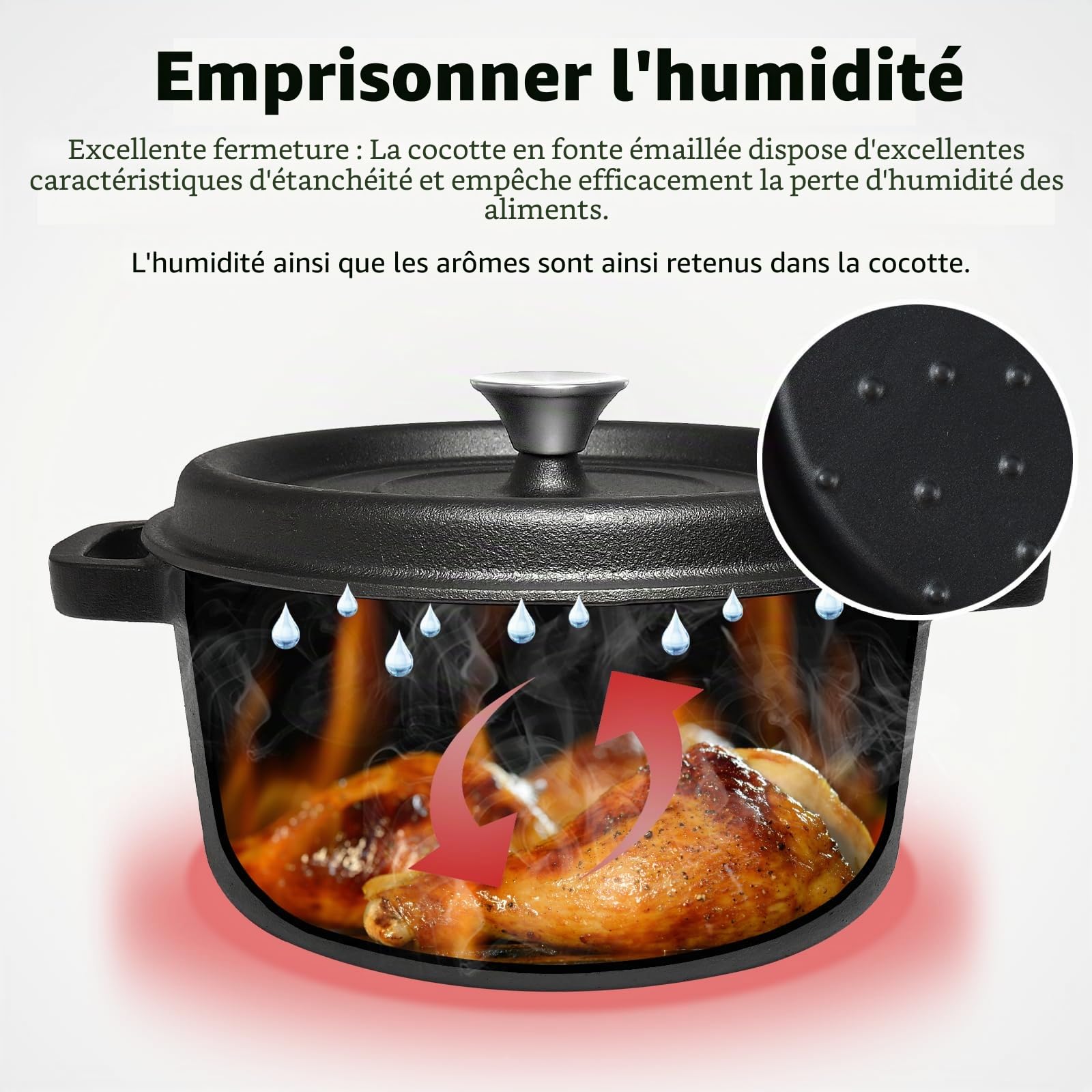 Cocotte en fonte - 26 cm - 5,1 l - Avec couvercle - Induction - Pour la cuisine - Noir