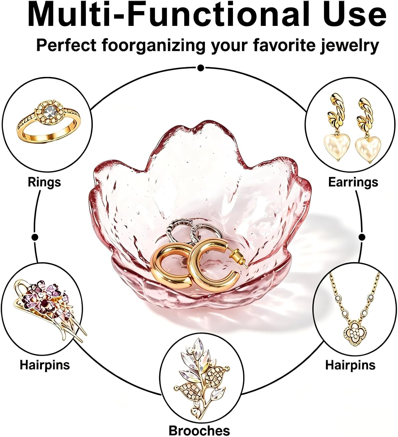 2 Pcs Flower Glass Ring Dish Jewelry Dish Women Floral Ring Holder Jewelry Storage Tray Wonderful Small Gift to Women on Birthday Mother’s Day(Deep Pink) image 2