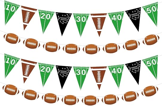 4pcs Football Party Decorations Pre-Strung Football Hanging Garland Triangle Flags Banner for Sports Themed Baby Shower Birthday Party Decorations